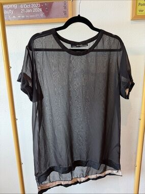 All Saints Black Sheer Short Sleeve Top